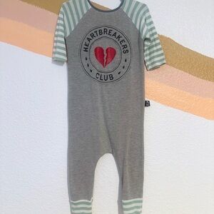 Rags to Raches Heartbreakers Club Gray and Mint Romper